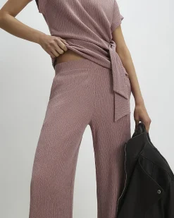 Pink Textured Wide Leg Trousers