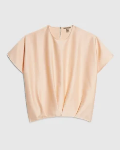 Pink Tuck Hem Satin T-Shirt