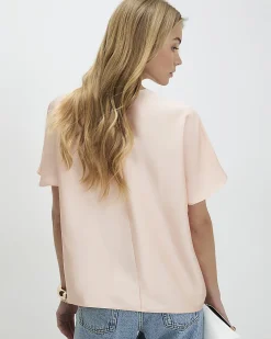 Pink Tuck Hem Satin T-Shirt