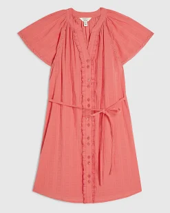 Pink V Neck Short Sleeve Frill Mini Dress