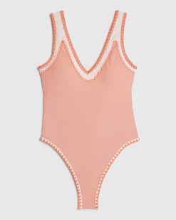 Pink Whipstitch Plunge Swimsuit