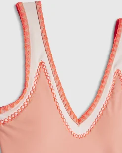 Pink Whipstitch Plunge Swimsuit
