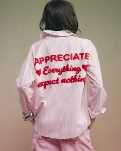 Pink Year Zero Stripe Back Slogan Shirt