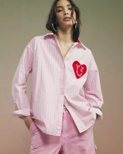 Pink Year Zero Stripe Back Slogan Shirt