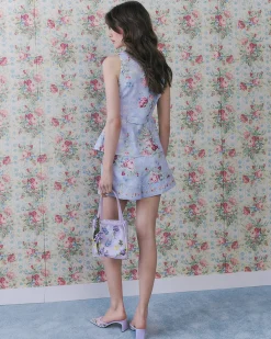 Purple Floral Print Square Neck Waistcoat