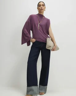 Purple Asymmetric Drape Sleeve Flowing Top