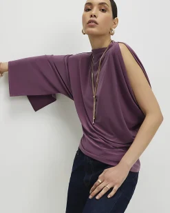 Purple Asymmetric Drape Sleeve Flowing Top
