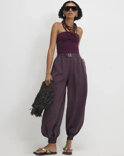 Purple Belted Cuffed Hem Barrel Leg Jeans