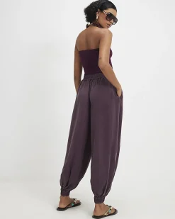 Purple Belted Cuffed Hem Barrel Leg Jeans
