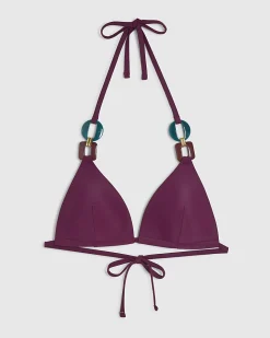 Purple Buckle Trim Padded Bikini Top