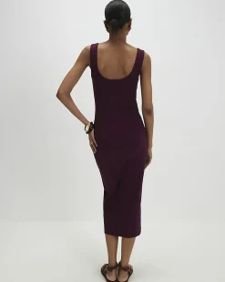 Purple Cotton Blend Button Front Midi Dress