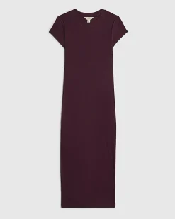 Purple Cotton Blend Cap Sleeve Midi Dress