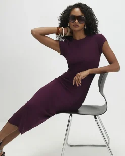 Purple Cotton Blend Cap Sleeve Midi Dress