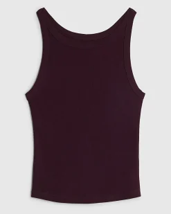Purple Cotton Blend Sleeveless Rib Tank Top