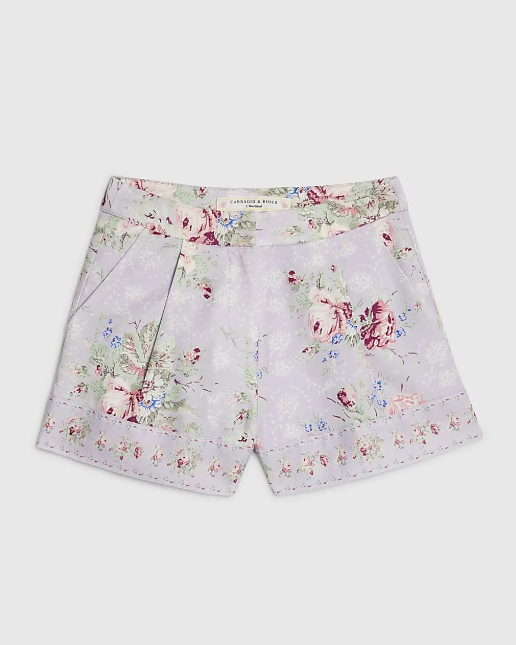 Purple Cotton Floral Print Shorts