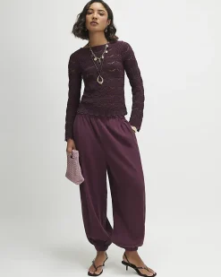Purple Crochet Knit Boat Neck Jumper