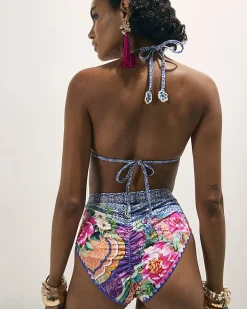 Purple Crochet Trim Floral Bikini Bottoms