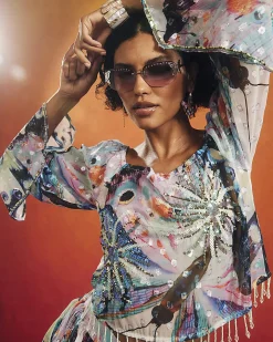 Purple Embellished Butterfly Bardot Top