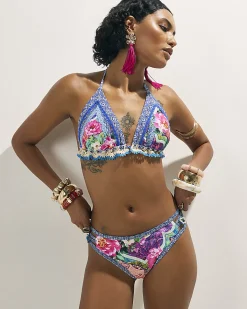 Purple Floral Crochet Bikini Top