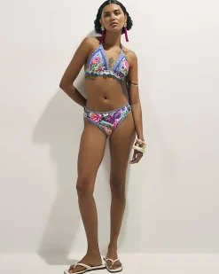 Purple Flower Trim Bikini Bottoms