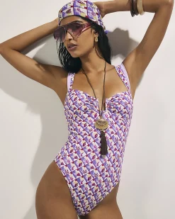 Purple Geometric Pineapple Swimsuit