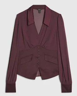 Purple Long Sleeve Corset Detail Blouse