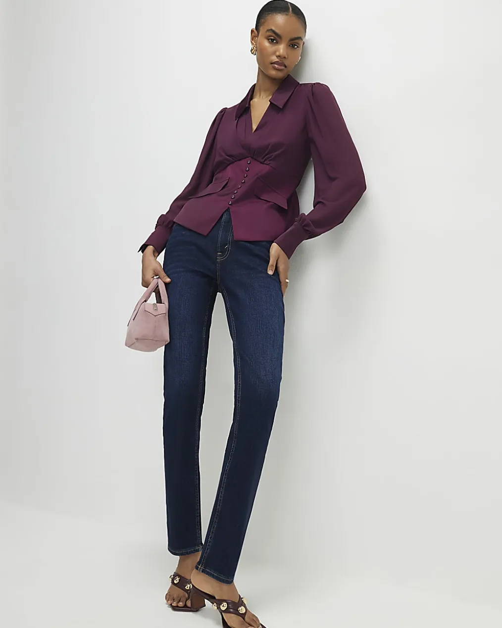 Purple Long Sleeve Corset Detail Blouse