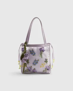 Purple Mesh Embroidered Mini Tote Bag