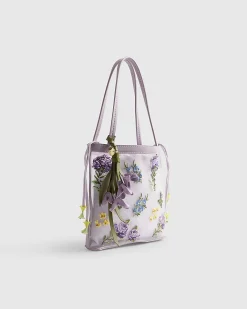 Purple Mesh Embroidered Mini Tote Bag