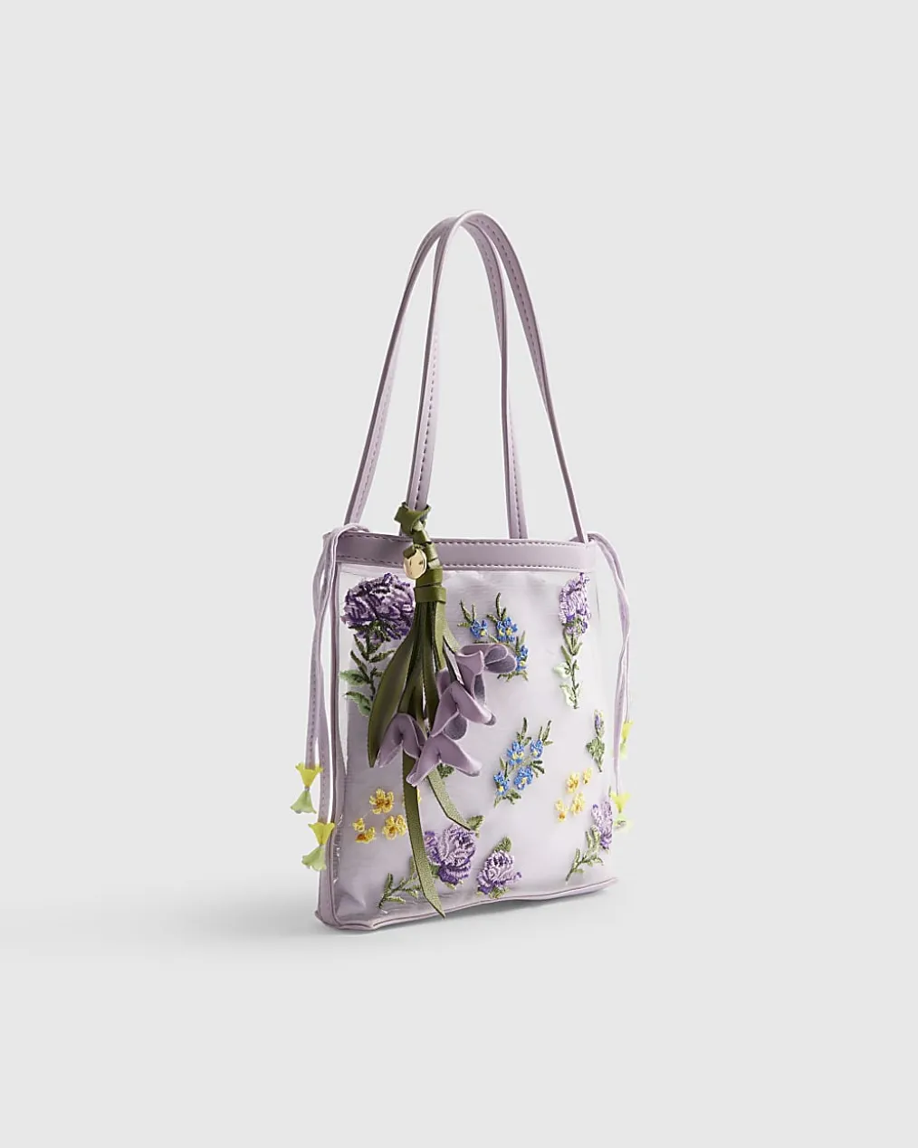 Purple Mesh Embroidered Mini Tote Bag