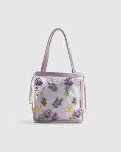 Purple Mesh Embroidered Mini Tote Bag