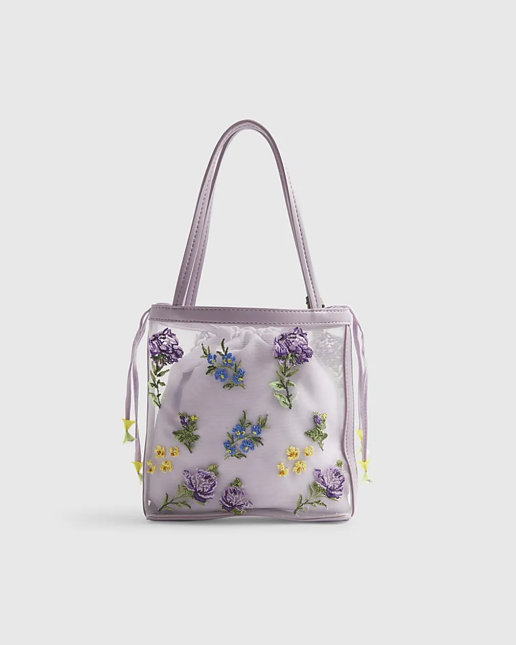 Purple Mesh Embroidered Mini Tote Bag