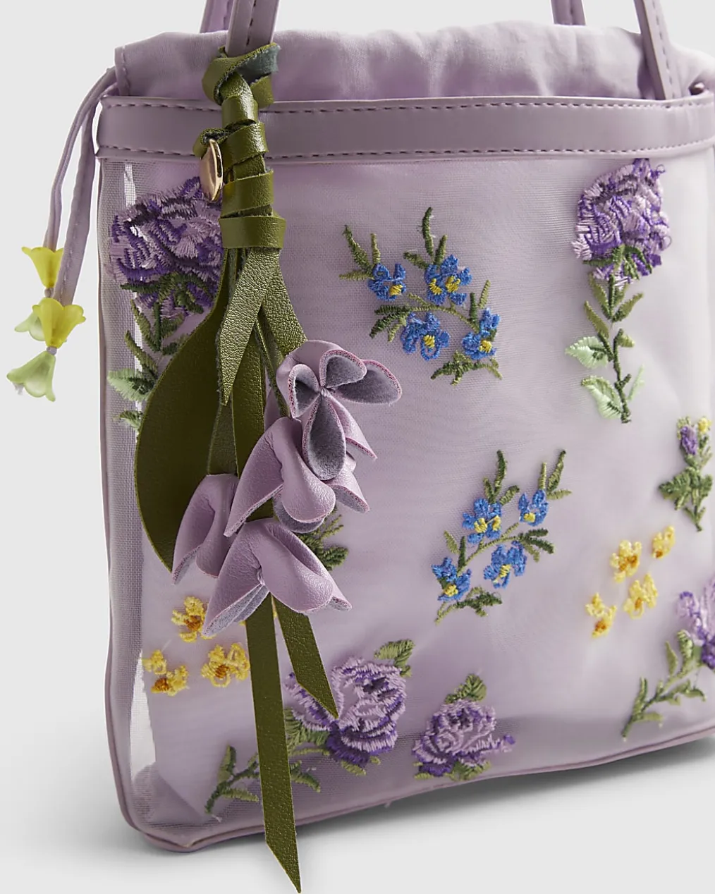 Purple Mesh Embroidered Mini Tote Bag