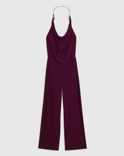 Purple Metal Trim Cowl Neck Jumpsuit