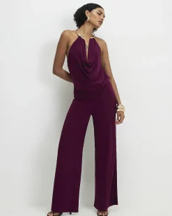 Purple Metal Trim Cowl Neck Jumpsuit