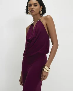 Purple Metal Trim Cowl Neck Jumpsuit