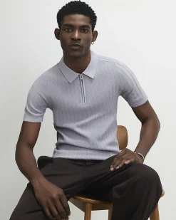 Purple Muscle Fit Ribbed Polo Shirt