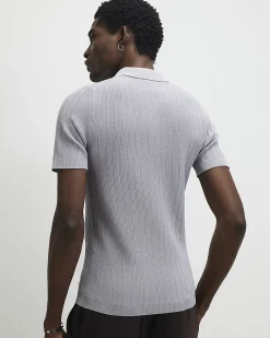 Purple Muscle Fit Ribbed Polo Shirt