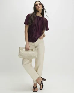 Purple Pleated Hybrid Short Sleeve T-Shirt
