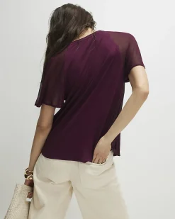 Purple Pleated Hybrid Short Sleeve T-Shirt