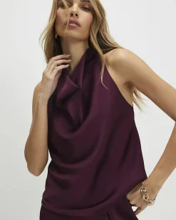 Purple Satin Halter Neck Top