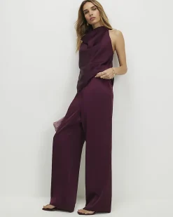 Purple Satin Wide Leg Trousers