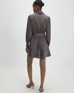 Purple Satin Wrap Front Mini Dress