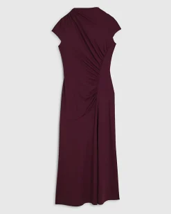 Purple Short Sleeve High Neck Maxi Dress