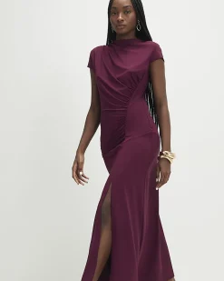 Purple Short Sleeve High Neck Maxi Dress