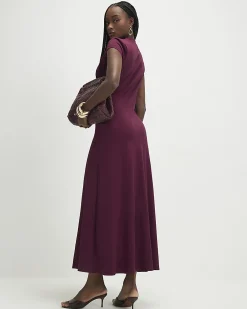 Purple Short Sleeve High Neck Maxi Dress