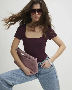 Purple Short Sleeve Scoop Neck Bodysuit