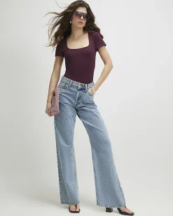 Purple Short Sleeve Scoop Neck Bodysuit