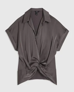 Purple Short Sleeve Wrap Front Blouse