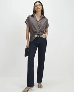Purple Short Sleeve Wrap Front Blouse